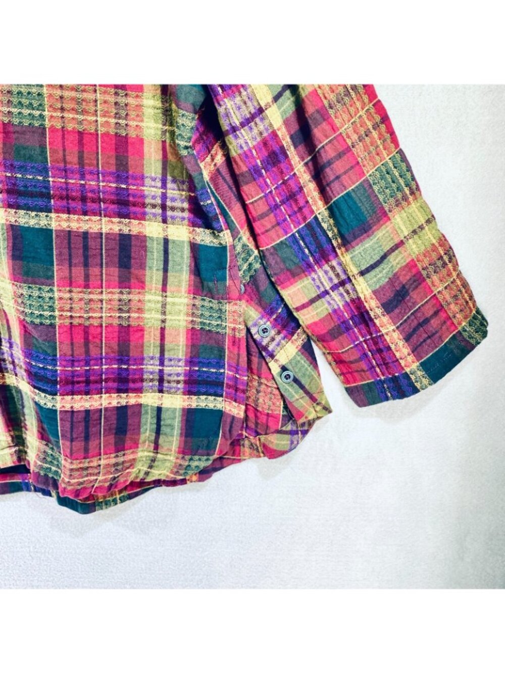 Habitat Top Womens M Multicolor Cotton Blend Plaid Blouse Sustainable Boho - Picture 2 of 12